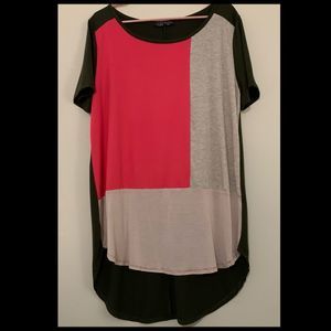 New! Hi-Low Pink and Green Color Block Shirt